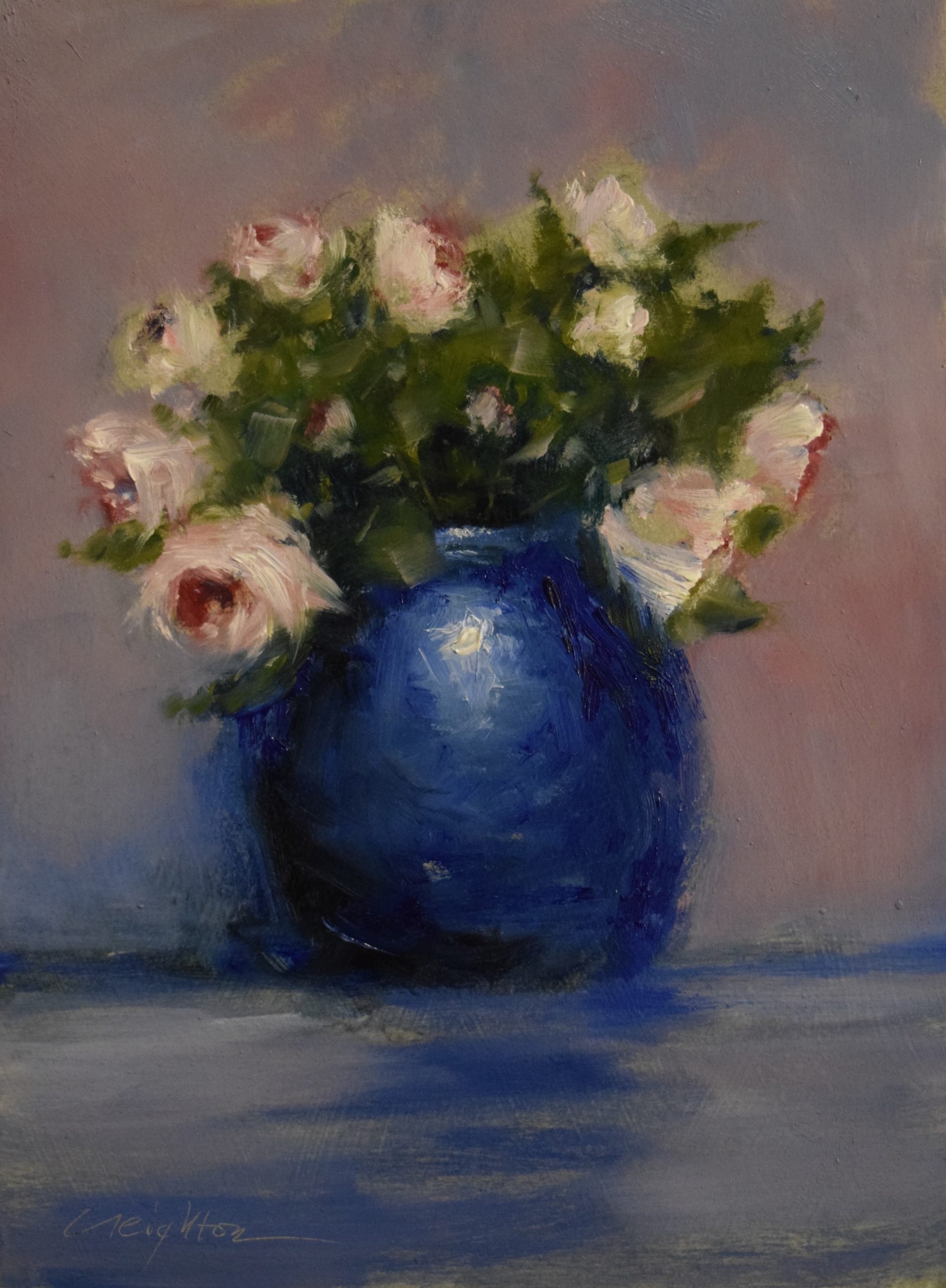 White Roses Blue Pot